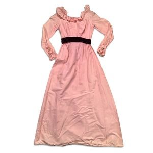 Vintage 60s Prairie Cottage core Pink Velvet Ruffle Peasant Dress S